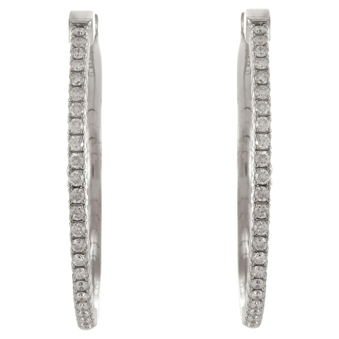 Orecchini a cerchio flessibili con diamanti in oro bianco 14KT - 30MM, 0.65CTW in vendita