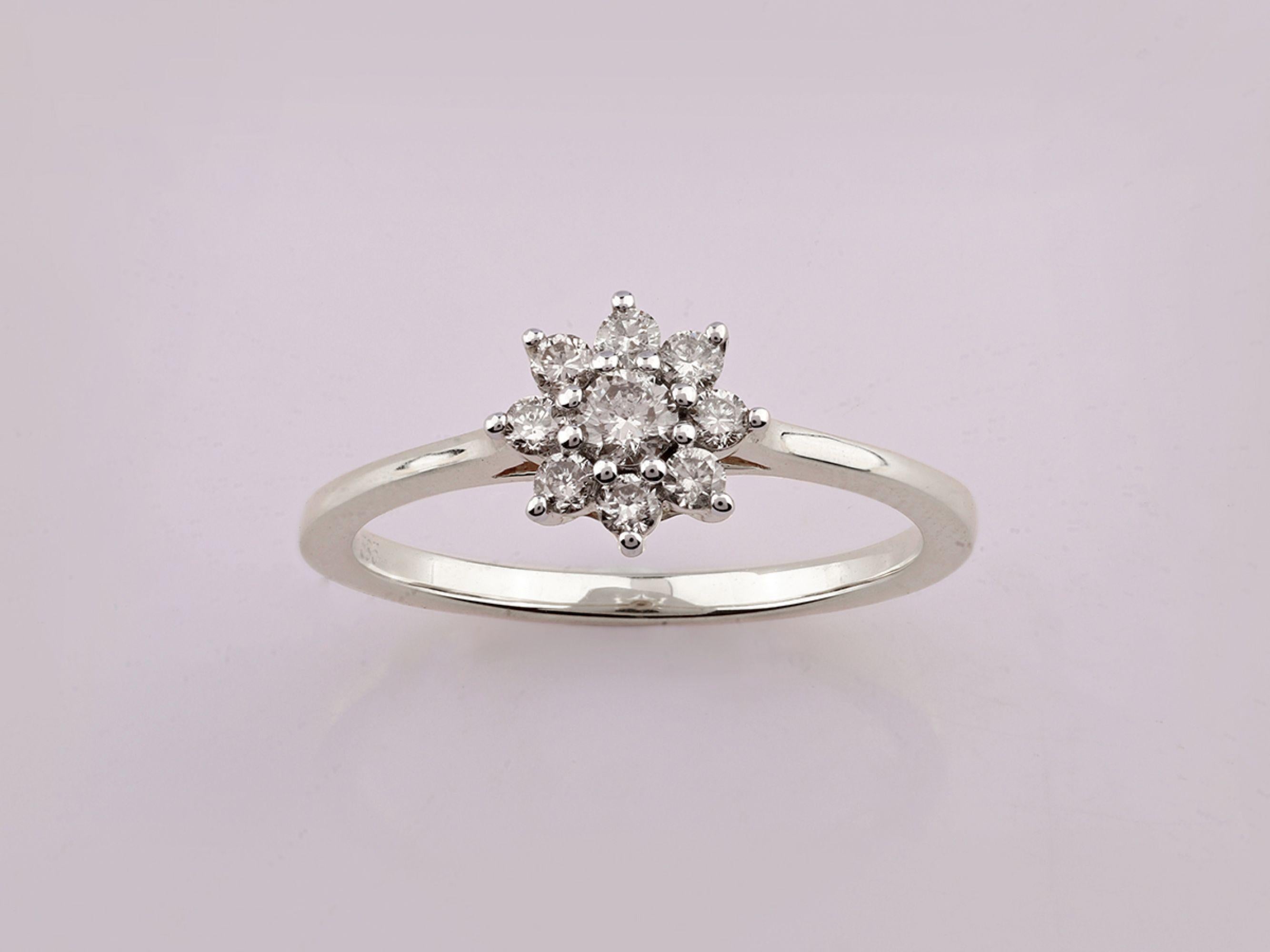 14KT White Gold Diamond Flower Cluster Ring - Contemporary Design