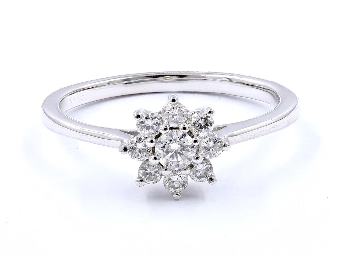 14KT Weißgold Diamant Blume Cluster Ring (Zeitgenössisch) im Angebot