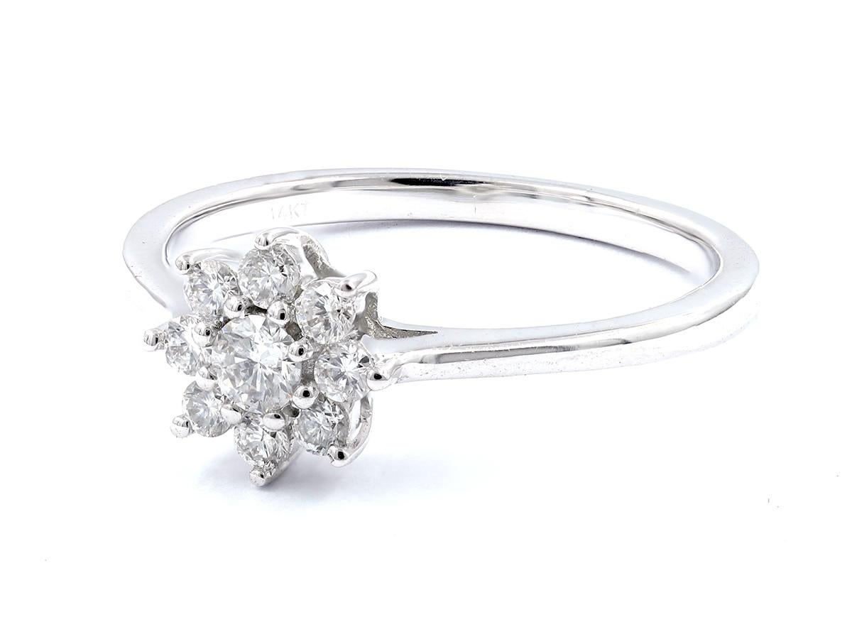 14KT Weißgold Diamant Blume Cluster Ring (Brillantschliff) im Angebot