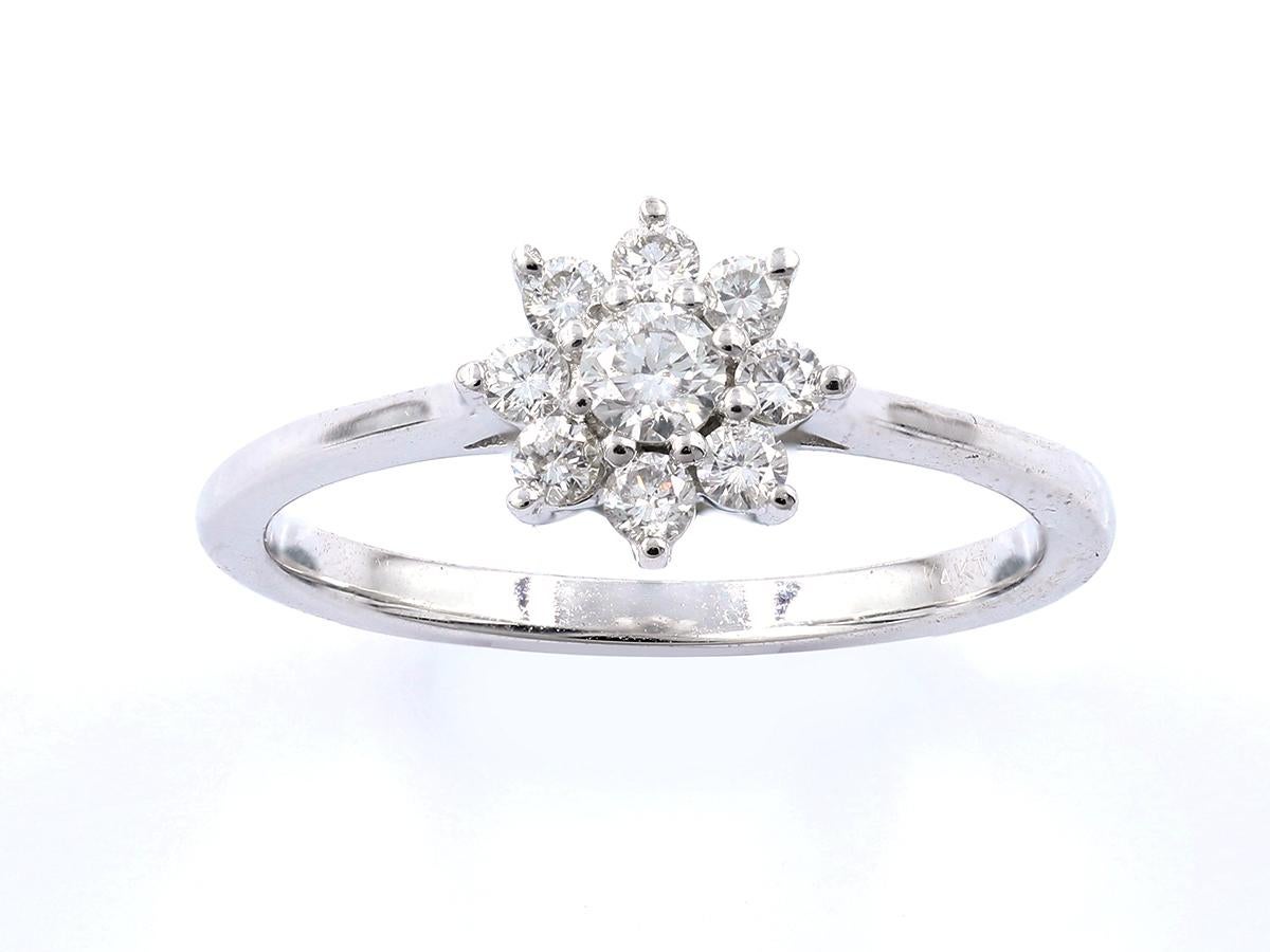 14KT Weißgold Diamant Blume Cluster Ring im Angebot 1