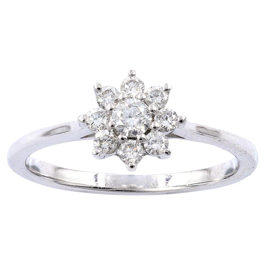 14KT White Gold Diamond Flower Cluster Ring