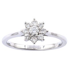 14KT White Gold Diamond Flower Cluster Ring