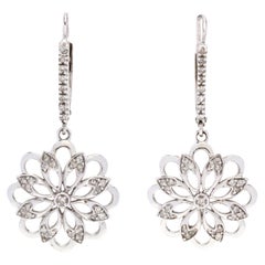 14KT White Gold & Diamond Flower Dangle Earrings