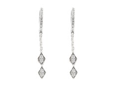 14KT White Gold Diamond Geometric Tassel Gold Huggie Drop Earrings