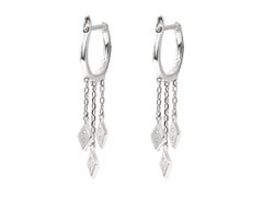14KT White Gold Diamond Geometric Tassel Gold Huggie Drop Earrings