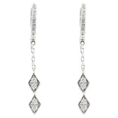 14KT White Gold Diamond Geometric Tassel Gold Huggie Drop Earrings