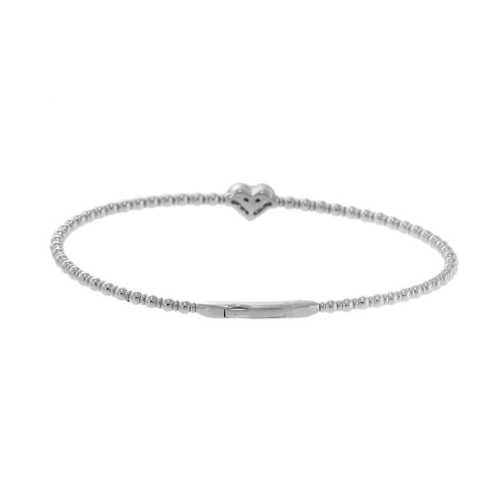 Round Cut 14KT White Gold Diamond Heart Beaded Flex Bangle For Sale