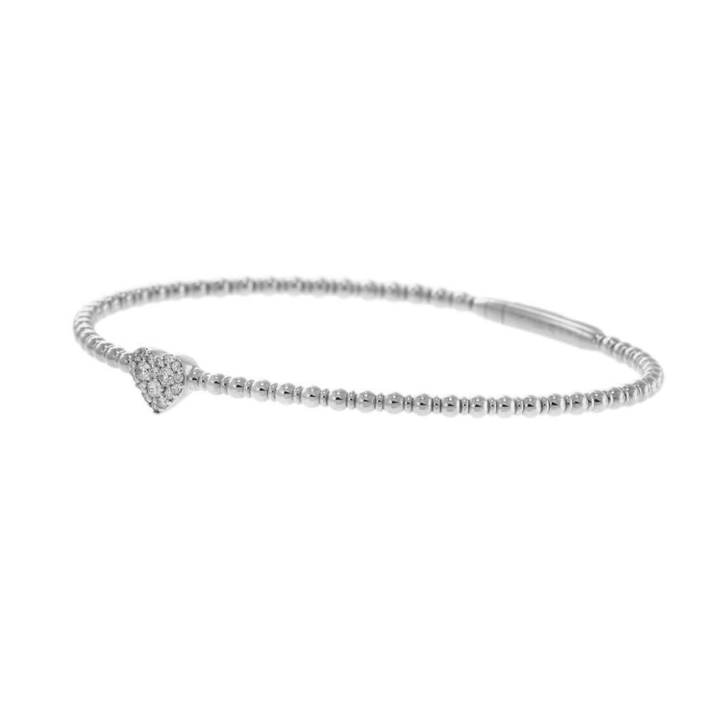 14KT White Gold Diamond Heart Beaded Flex Bangle In New Condition For Sale In New York, NY