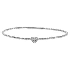 14KT White Gold Diamond Heart Beaded Flex Bangle