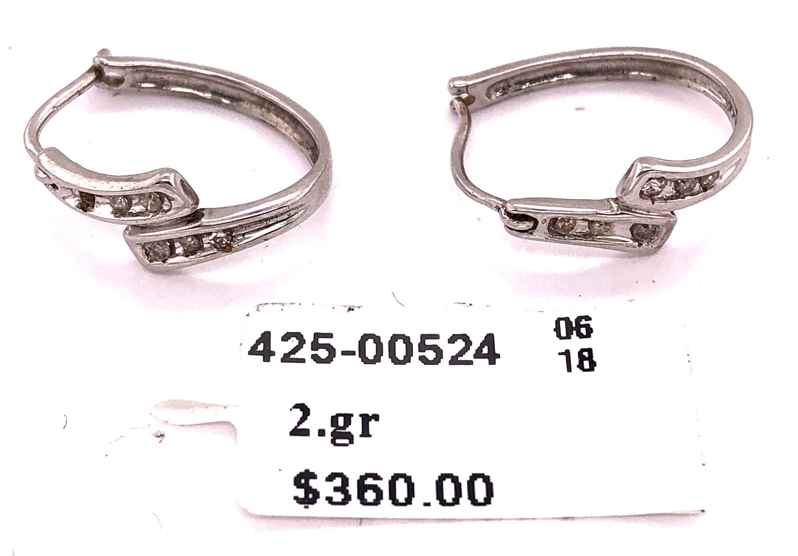 14 Karat White Gold and Diamond Hoop Earrings For Sale 2