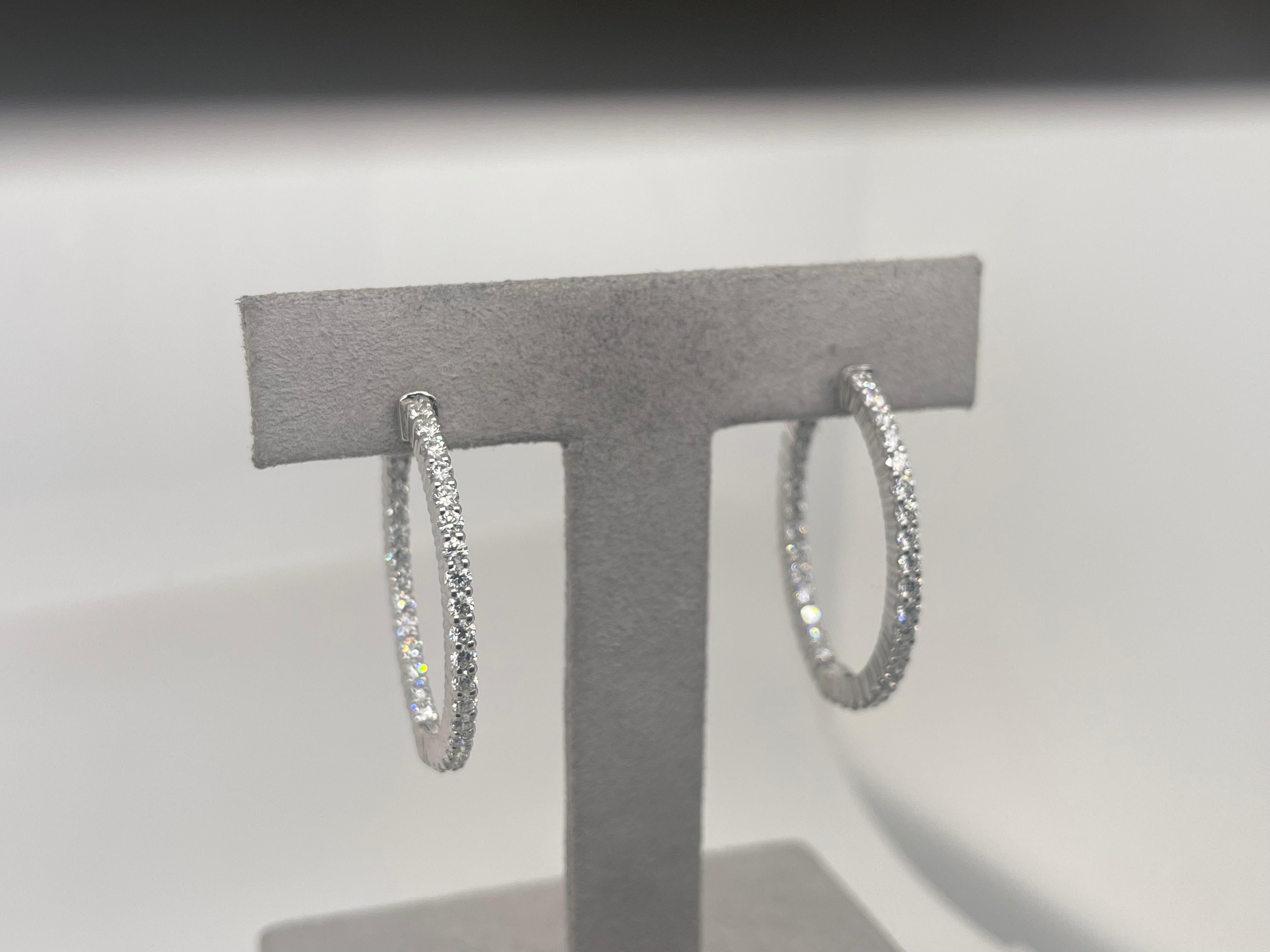 Women's 14kt White Gold Diamond Hoops Earrings For Sale