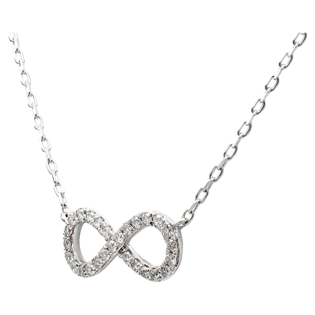 Collier pendentif infini en or blanc 14KT avec diamants en vente