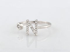 14KT White Gold Diamond Initial "N" Open Bypass Ring