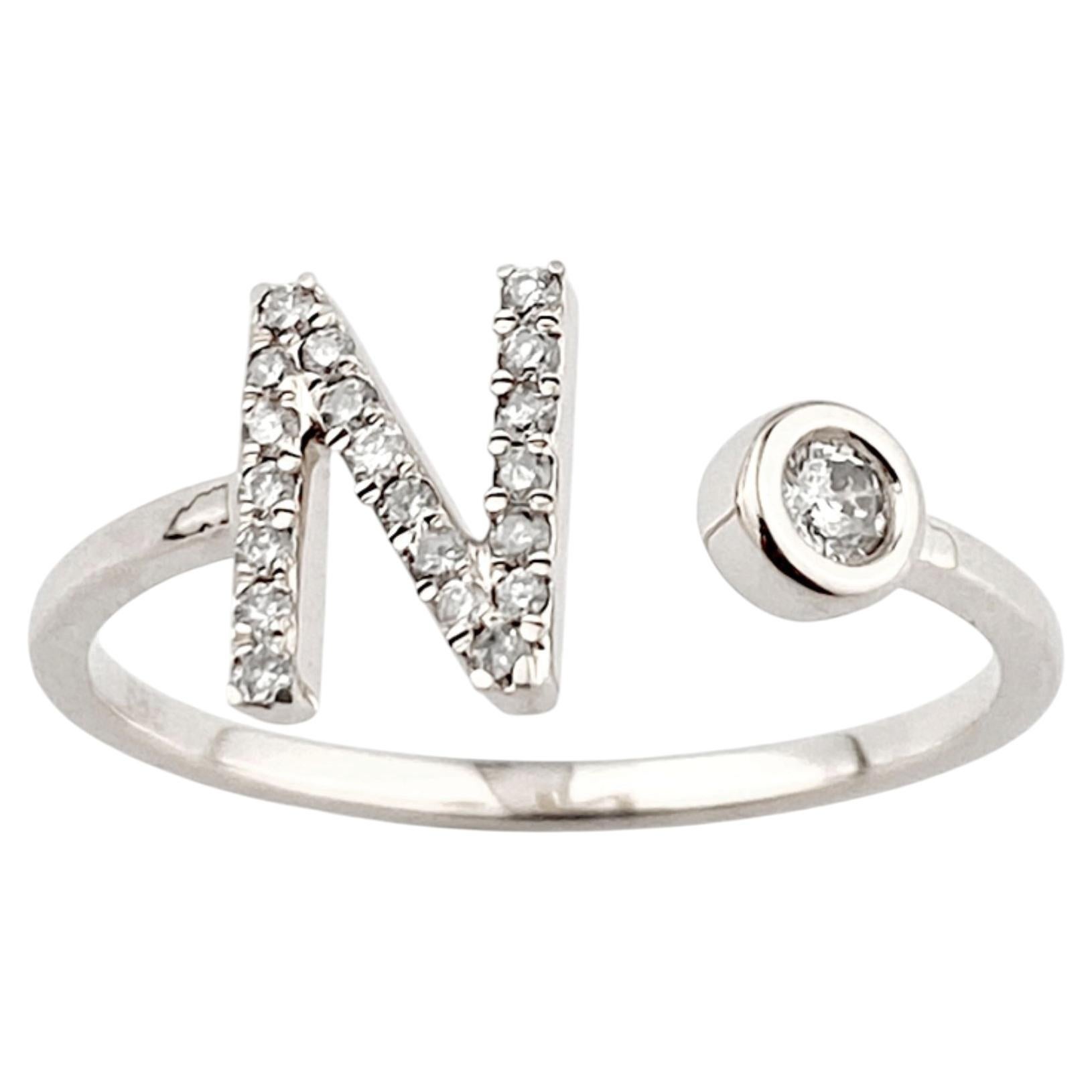 14KT White Gold Diamond Initial "N" Open Bypass Ring