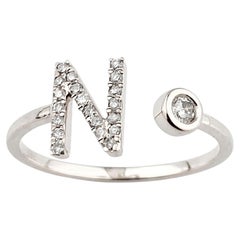 14KT White Gold Diamond Initial "N" Open Bypass Ring