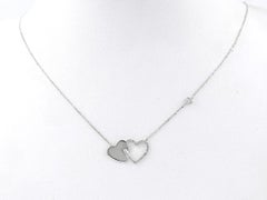 14KT White Gold Diamond Interlocking Double Heart Pendant Necklace