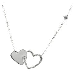 14KT White Gold Diamond Interlocking Double Heart Pendant Necklace