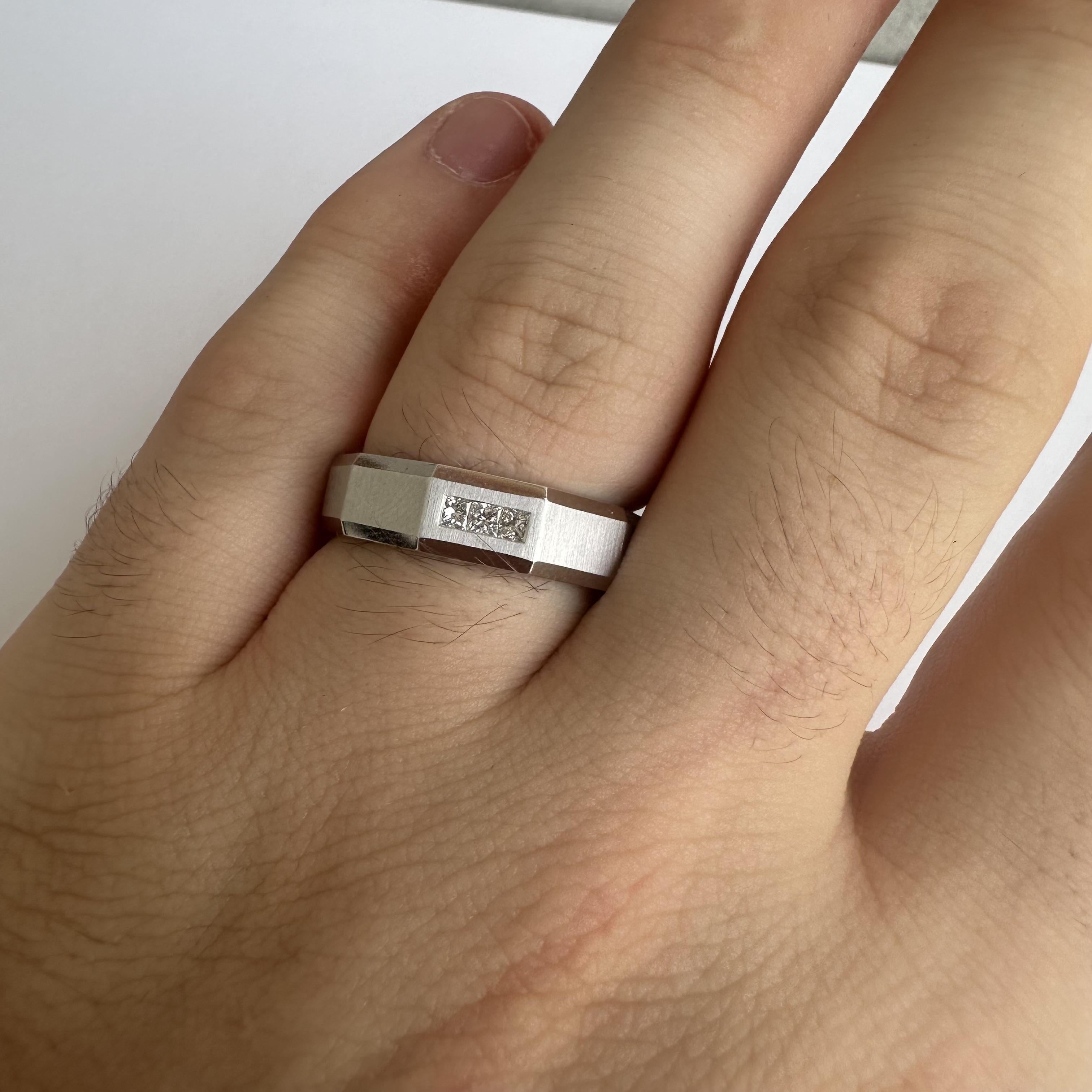 14kt White Gold Diamond Men's Ring - 0.17ctw FG VS/SI Princess Cut Diamonds, New 1