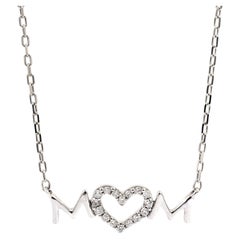 14KT White Gold Diamond "MOM" Heart Pendant Necklace