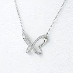 14KT White Gold Diamond Pave Butterfly Silhouette Necklace