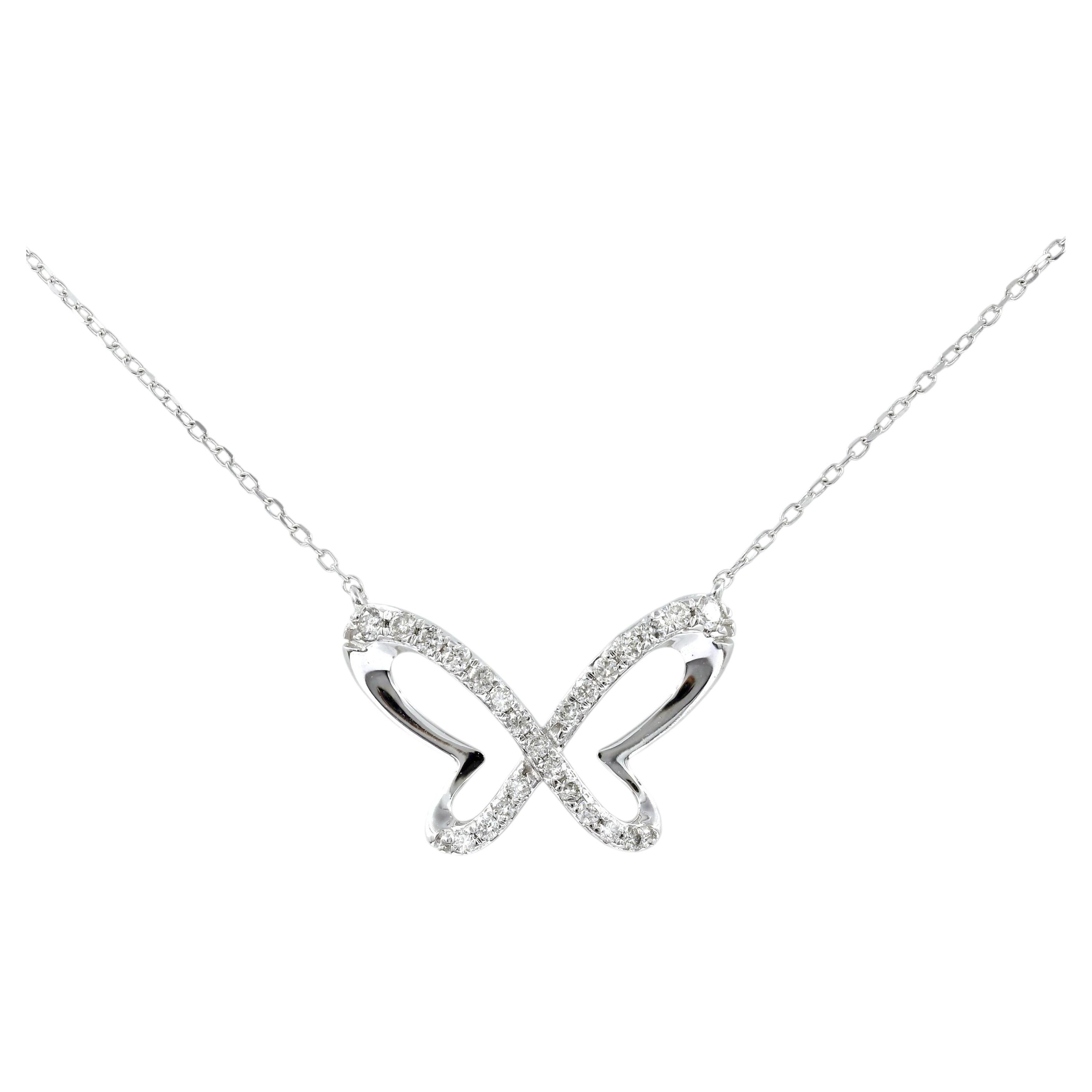 Collana Silhouette con pavé di diamanti in oro bianco 14KT in vendita