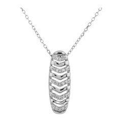 14KT White Gold Diamond Pave Chevron Ribbon Bar Pendant Necklace