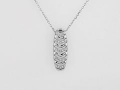 14KT White Gold Diamond Pave Chevron Ribbon Bar Pendant Necklace