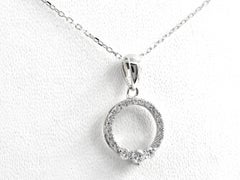 14KT White Gold Diamond Pave Circle "O" Pendant Necklace