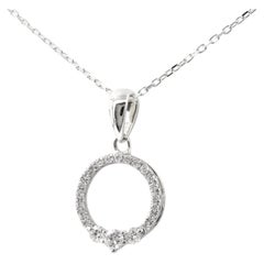 14KT White Gold Diamond Pave Circle "O" Pendant Necklace