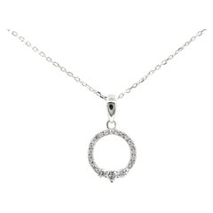 14KT White Gold Diamond Pave Circle "O" Pendant Necklace