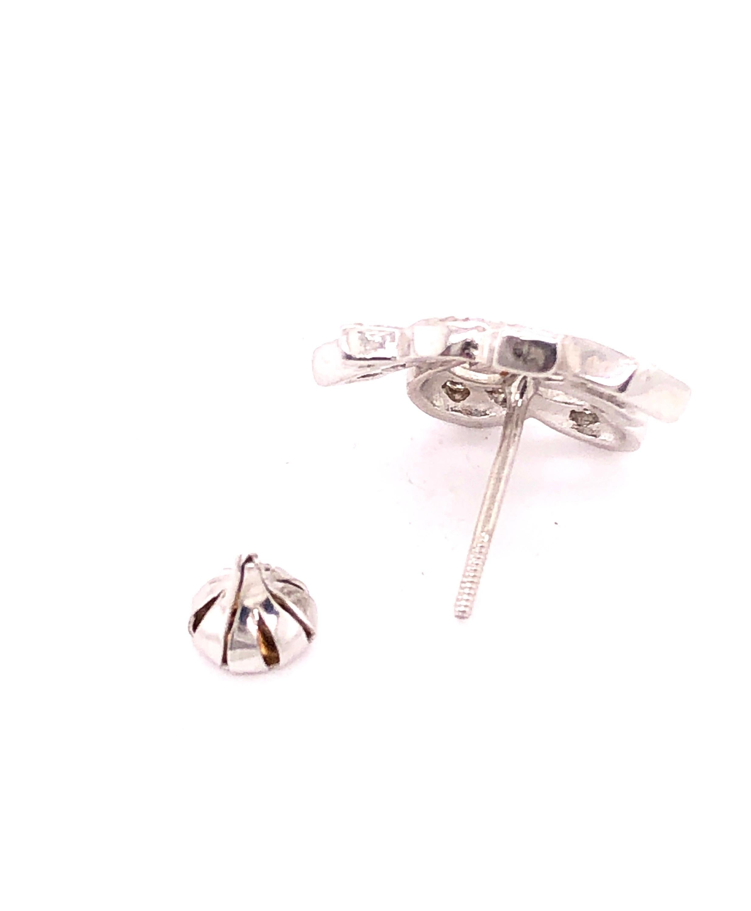 14 Karat White Gold Diamond Post Earrings Art Deco Style Screw Back For Sale 3