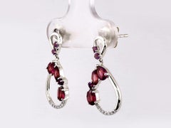 14KT White Gold Diamond, Rhodolite and Amethyst Open Teardrop Dangling Earring