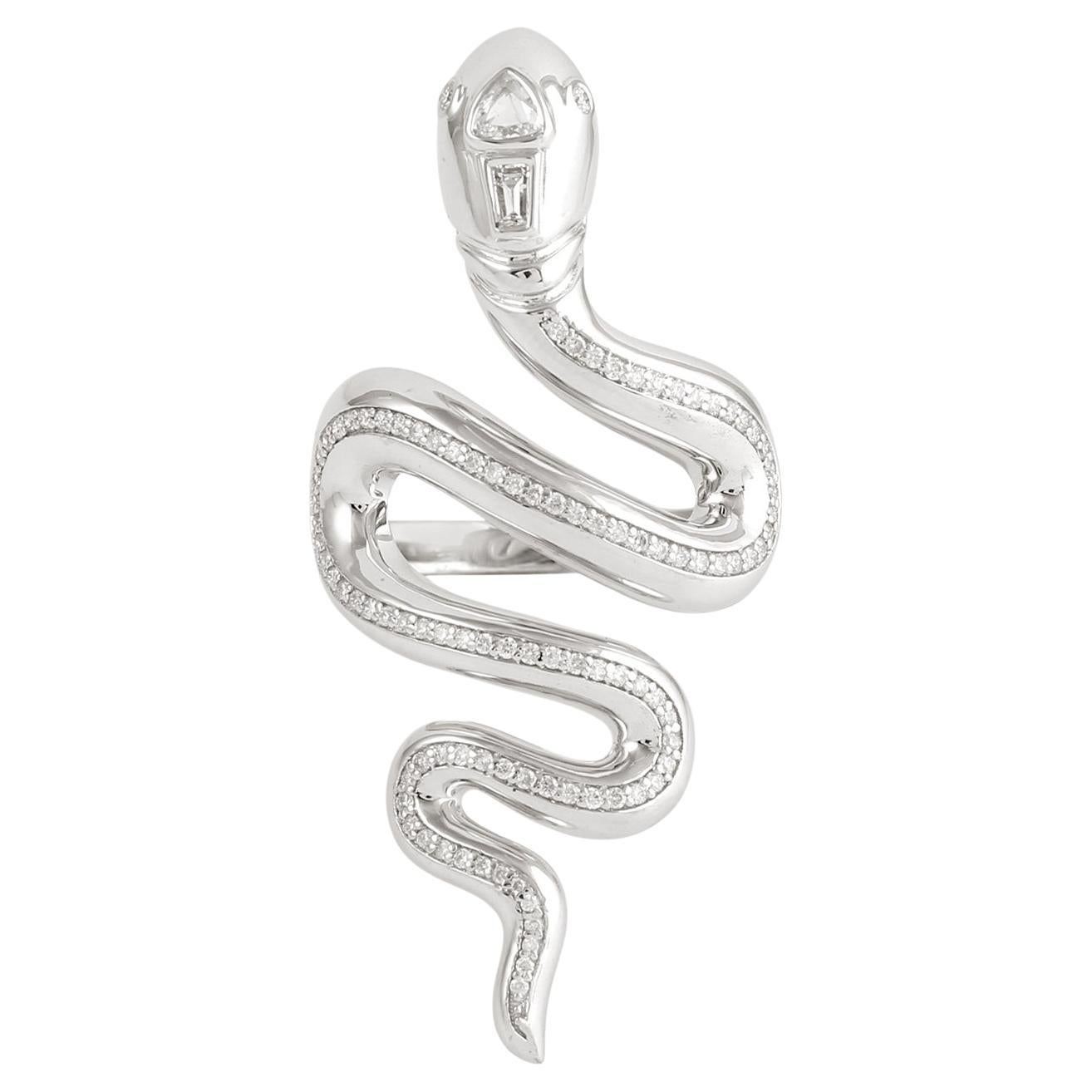 14KT White Gold Diamond Serpent Ring For Sale