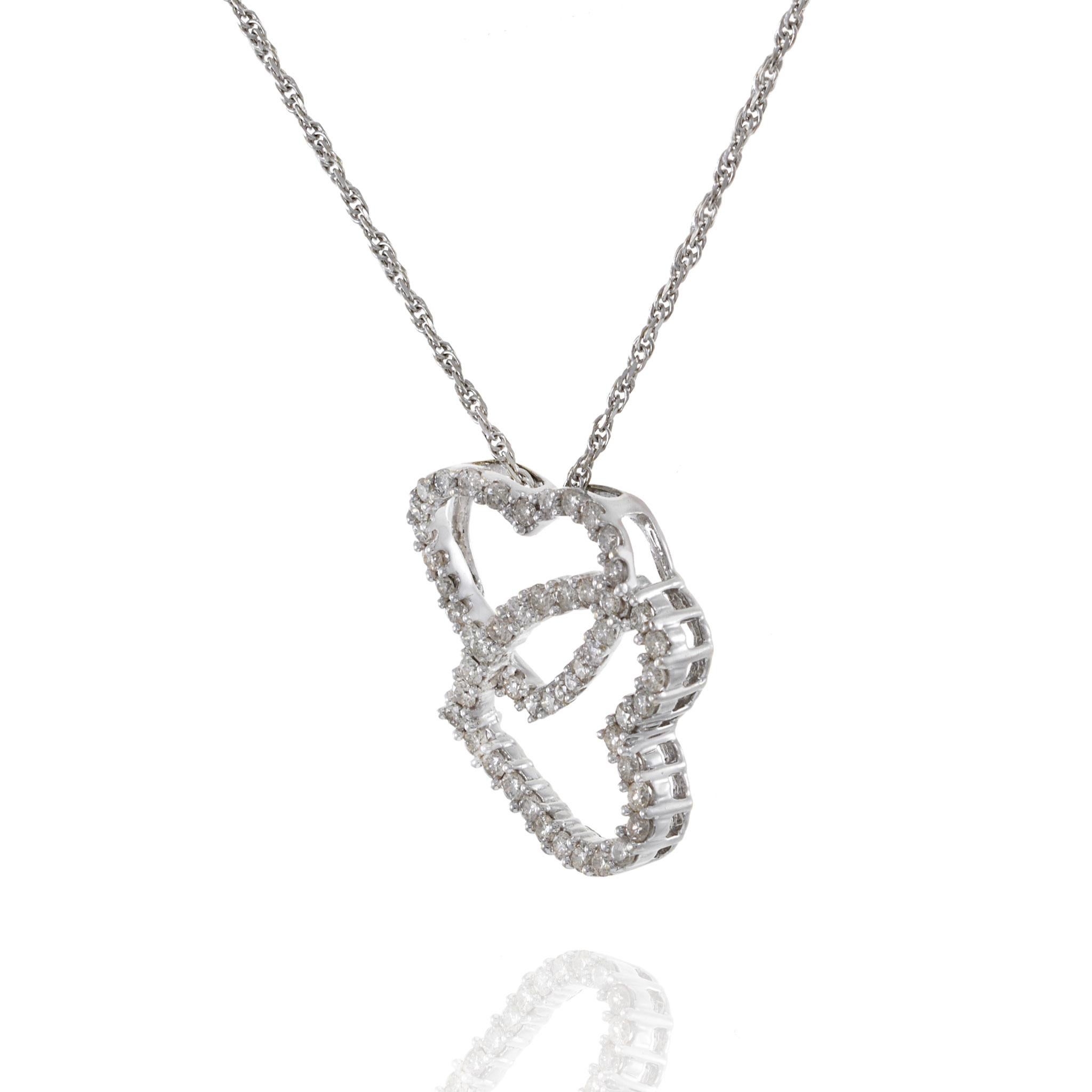 Ciondolo con diamante a doppio cuore aperto in oro bianco 14KT In condizioni Nuovo in vendita a New York, NY