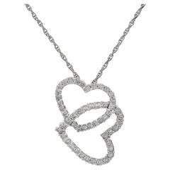 14KT Weißgold-Diamant-Anhänger mit doppeltem offenem Herz