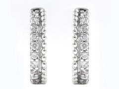 14KT White Gold Double Row Diamond Huggie Hoop Earrings