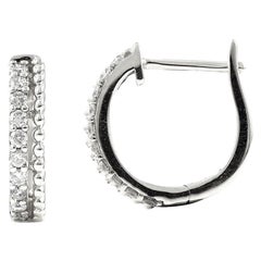 14KT White Gold Double Row Diamond Huggie Hoop Earrings