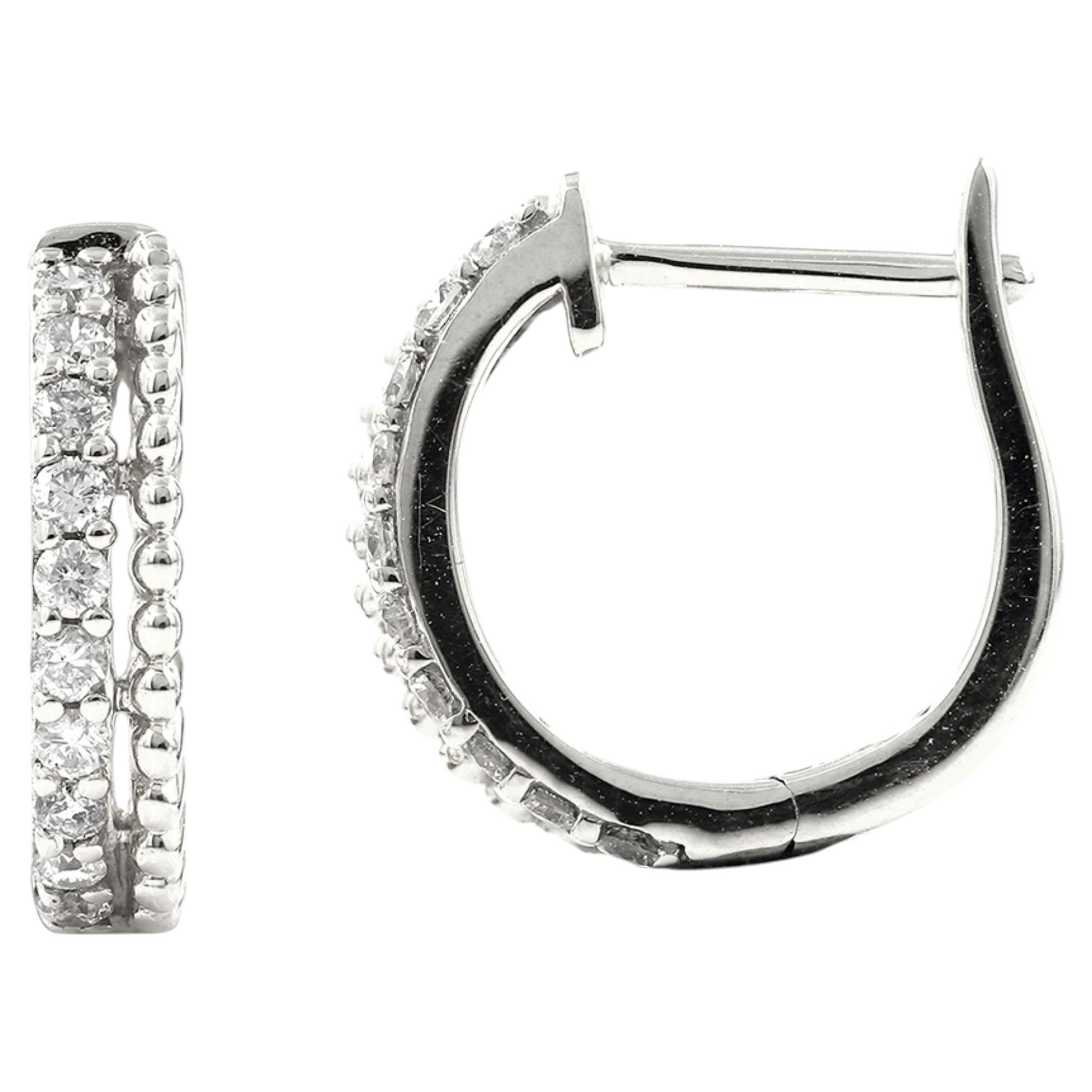 14KT White Gold Double Row Diamond Huggie Hoop Earrings For Sale