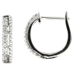 14KT White Gold Double Row Diamond Huggie Hoop Earrings