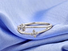 14KT White Gold Dual-Flora Twisted Open Twisted Band