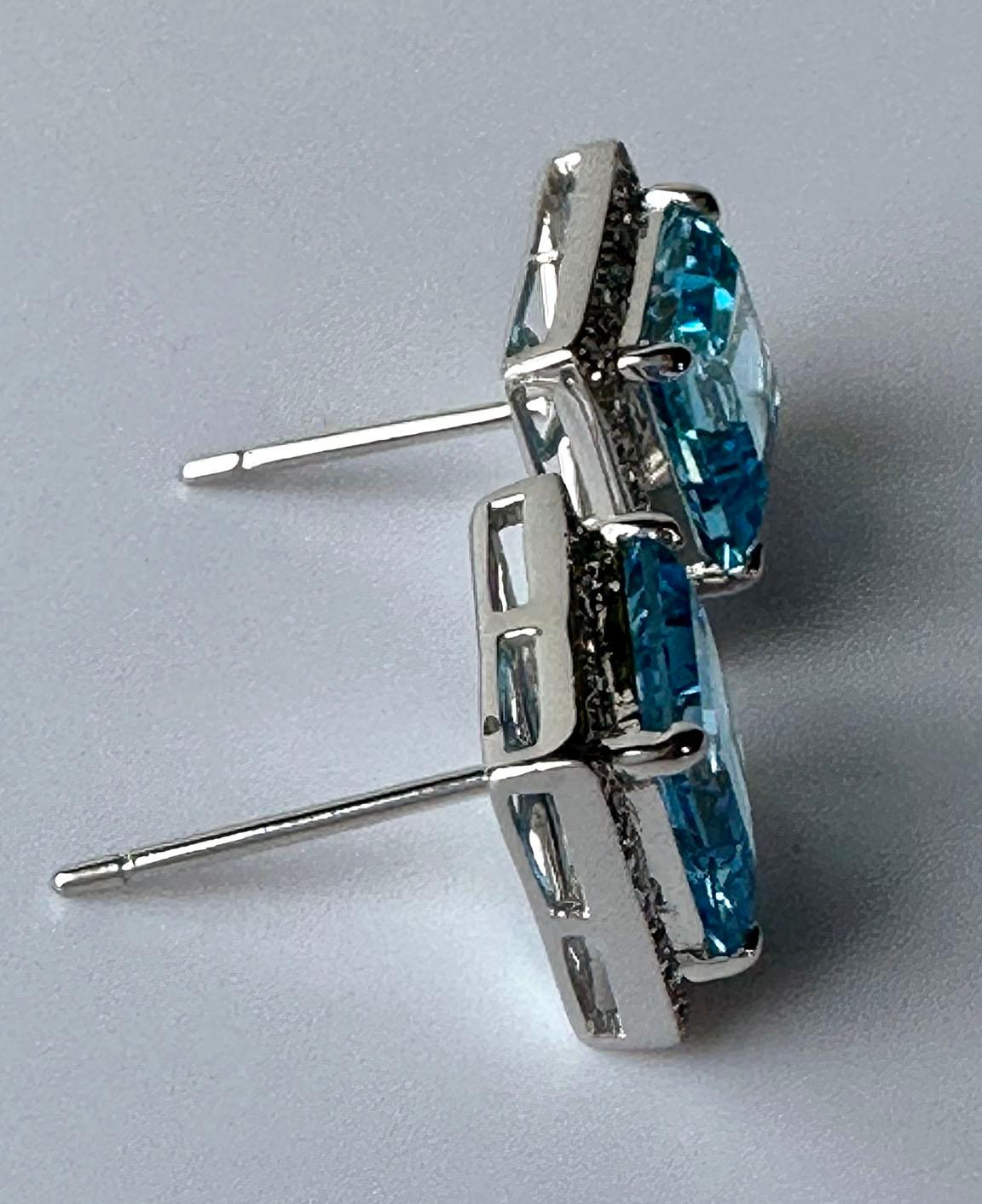 14kt White Gold Earrings set with Blue Topaz & White Sapphires For Sale 4