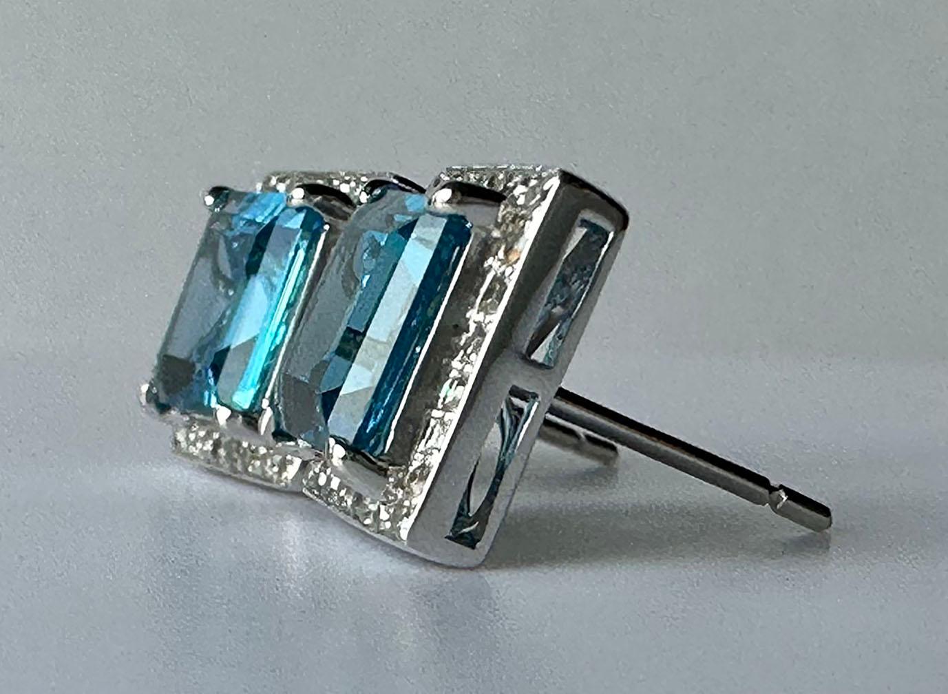 14kt White Gold Earrings set with Blue Topaz & White Sapphires For Sale 11