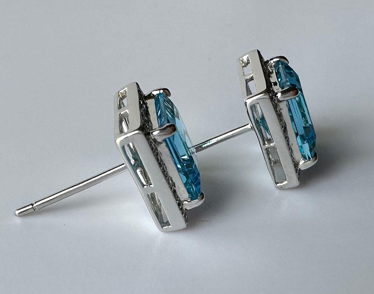 14kt White Gold Earrings set with Blue Topaz & White Sapphires For Sale 1