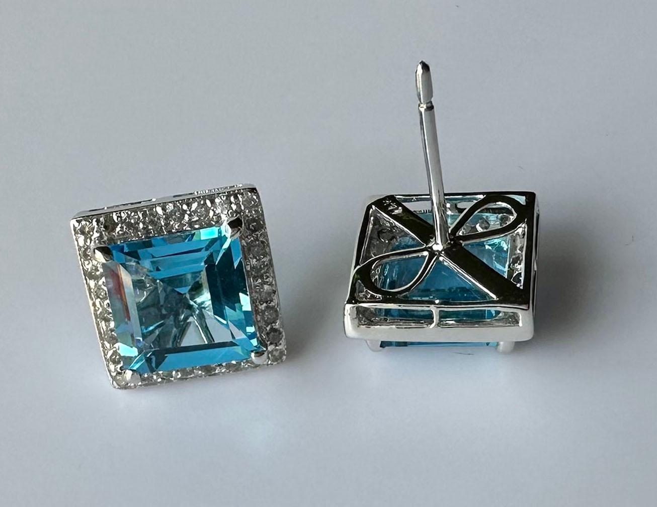 14kt White Gold Earrings set with Blue Topaz & White Sapphires For Sale 2