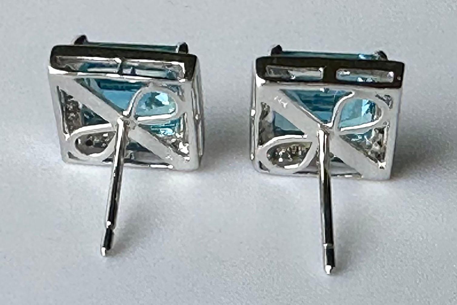 14kt White Gold Earrings set with Blue Topaz & White Sapphires For Sale 3