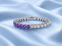 14KT White Gold Elegant Amethyst and Diamond Eternity Band