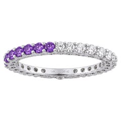 14KT White Gold Elegant Amethyst and Diamond Eternity Band