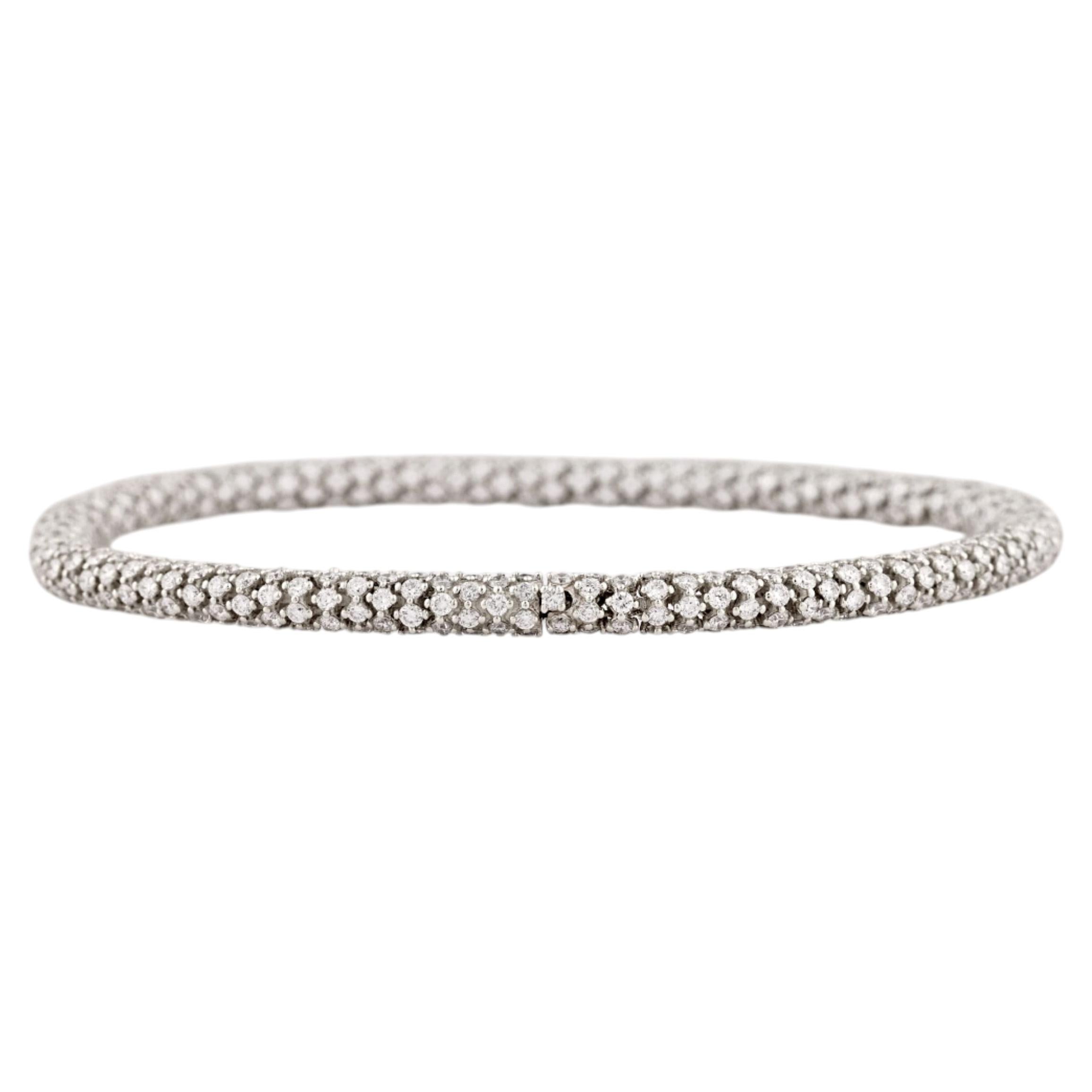 14KT White Gold Elegant Pavé Diamond 6.98 Cts Bangle Bracelet