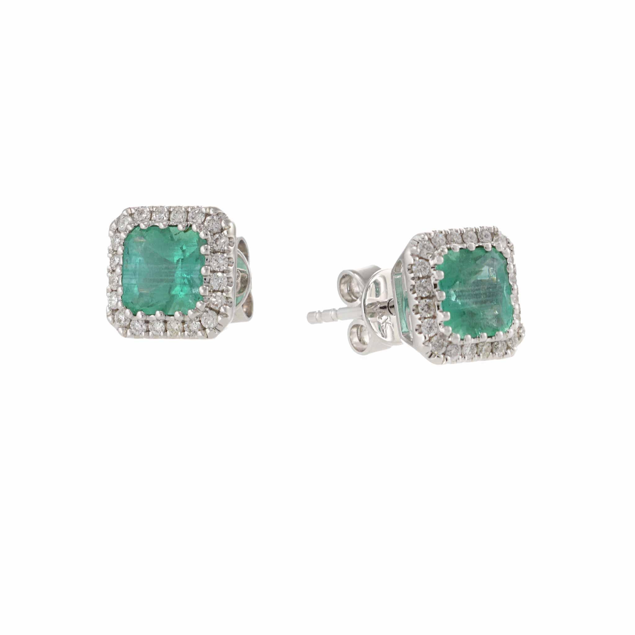 Donna Orecchini a cerchio in oro bianco 14KT con smeraldo e diamante in vendita